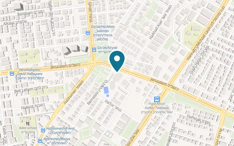 Map showing Neve Hadarim Sports Club at 88 Jerusalem Street, commercial centre, Rishon LeZion