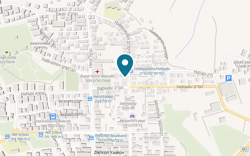 Map showing Nichoach Kafe at 61 HaMeyasdim Street, Zichron Yaakov