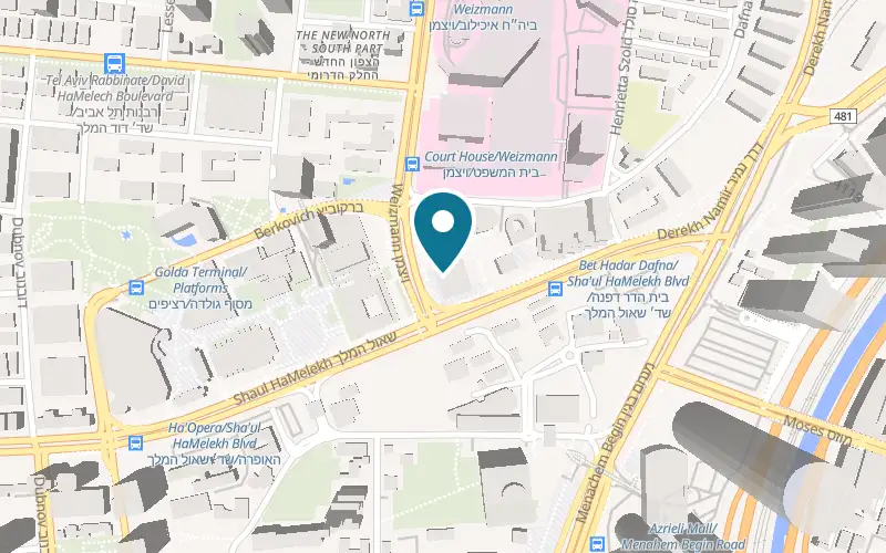 Map showing Ninnyo at 2 Weizmann Street, Tel Aviv-Yafo
