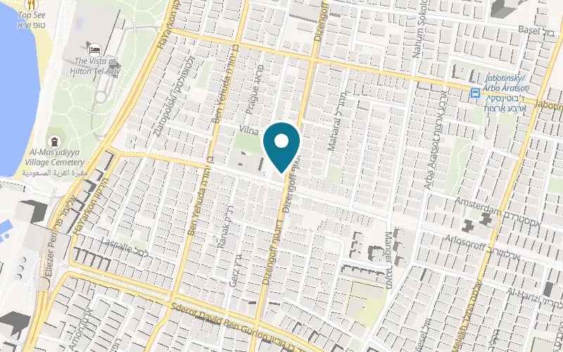 Map showing NOLA American Bakery at 197 Dizengoff Street, Tel Aviv-Yafo
