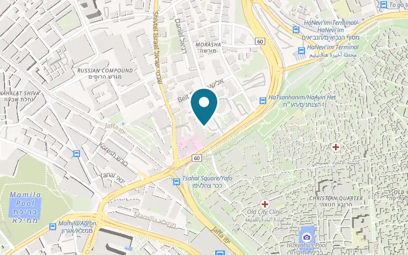 Map showing Notre Dame Rooftop Restaurant at Notre Dame of Jerusalem Center, 3 HaTsanhanim Street, fourth floor, Jerusalem