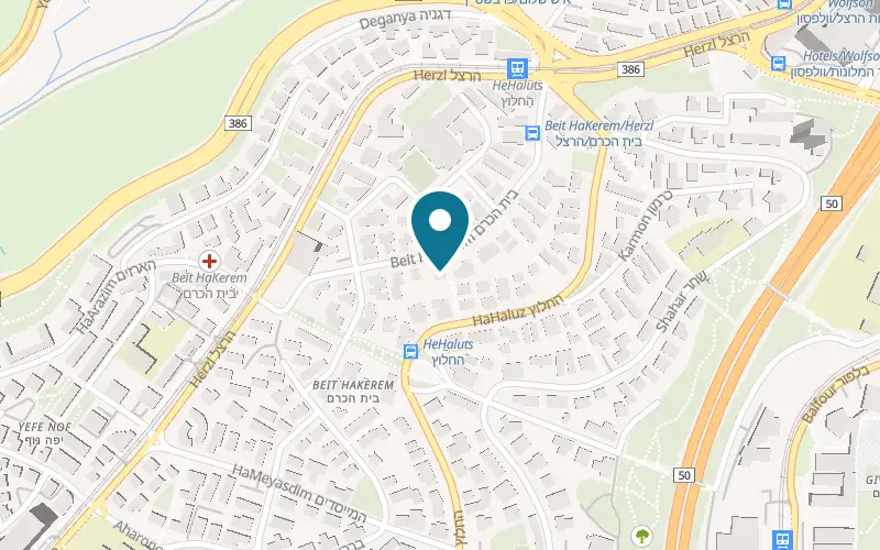 Map showing Ofaimme at 19 Beit HaKerem Street, Beit HaKerem, Jerusalem