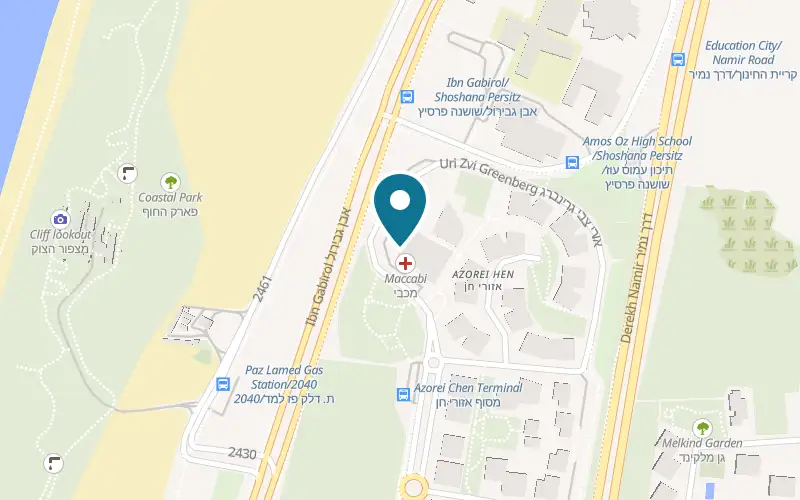 Map showing Ofek Aharoni Hair Design at 25 Uri Zvi Greenberg Street, Tel Aviv-Yafo