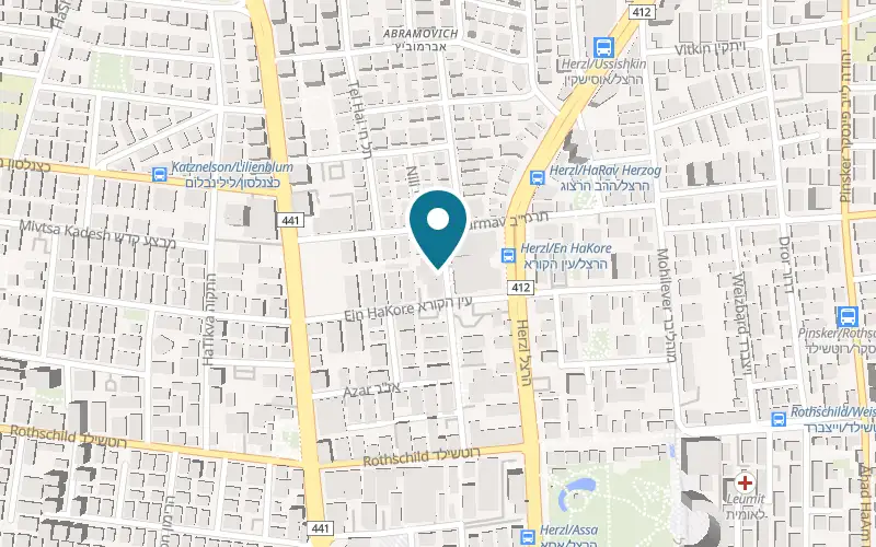 Map showing Dr Guy and Dr Tina Ohev-Shalom Veterinary Center at 13 Bialik Street, corner of Ein HaKore Street, Rishon LeZion