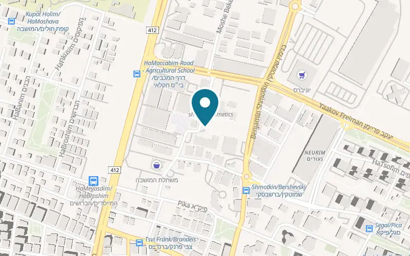 Map showing Patrick's HaRova at 16 Moshe Beker Street, HaRova, the old industrial zone, Rishon LeZion