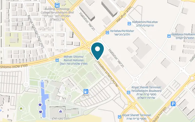 Map showing Patrick's Holon at 220 Sderot Yerushalayim, La Park complex, Peres Park, Holon
