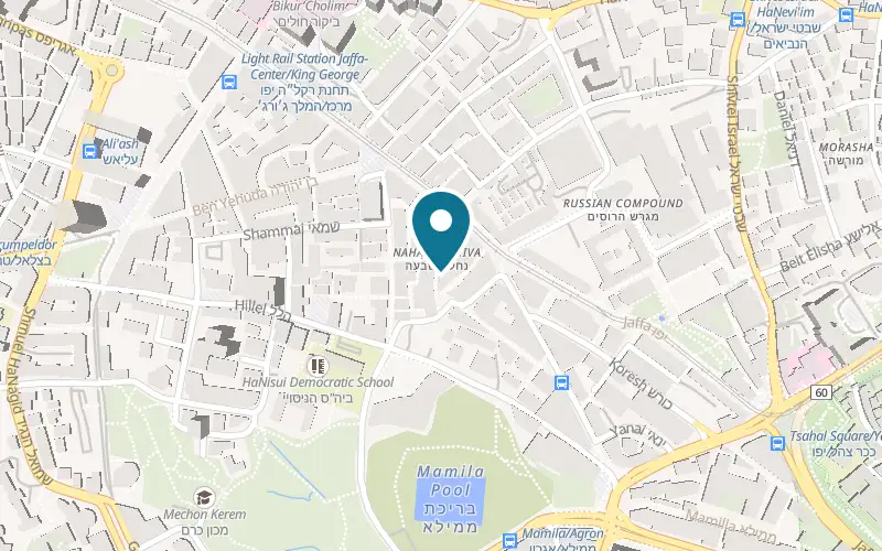 Map showing Pelmennaya Garage at 5 Yosef Rivlin Street, Nahalat Shiva, Jerusalem