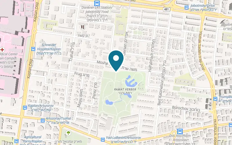 Map showing Petah Tikva Zoo at 9 Moshe Sharett Street, Yad Labanim complex, Petah Tikva