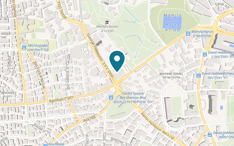Map showing Piedra Agron at 1 Gershon Agron Street, by Paris Square, Jerusalem