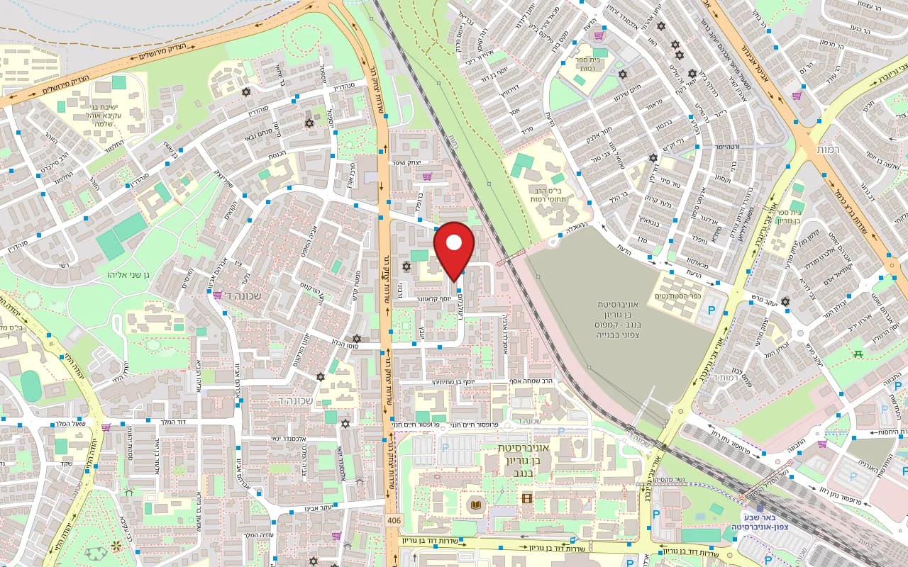 Map showing Pinat Ohel at 15 Ringelblum Street, Shchuna Dalet, Beer Sheva