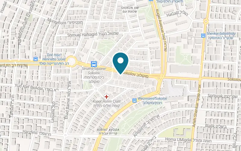 Map showing Pizza BaKikar at 22 Sokolov Street, Holon