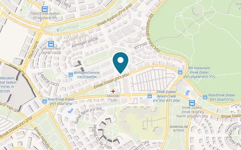 Map showing Pizza Cheese Modi'in at 66 Emek Dotan Street, Merlaz centre, Modi'in-Maccabim-Re'ut