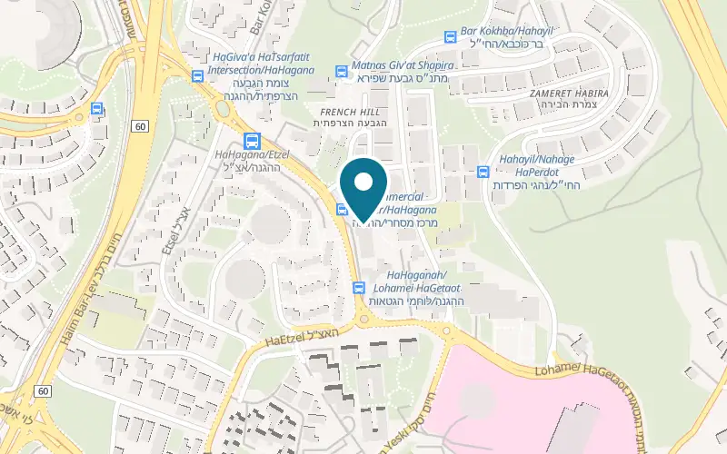 Map showing Pizza Domino at 21 HaHagana Street, Jerusalem