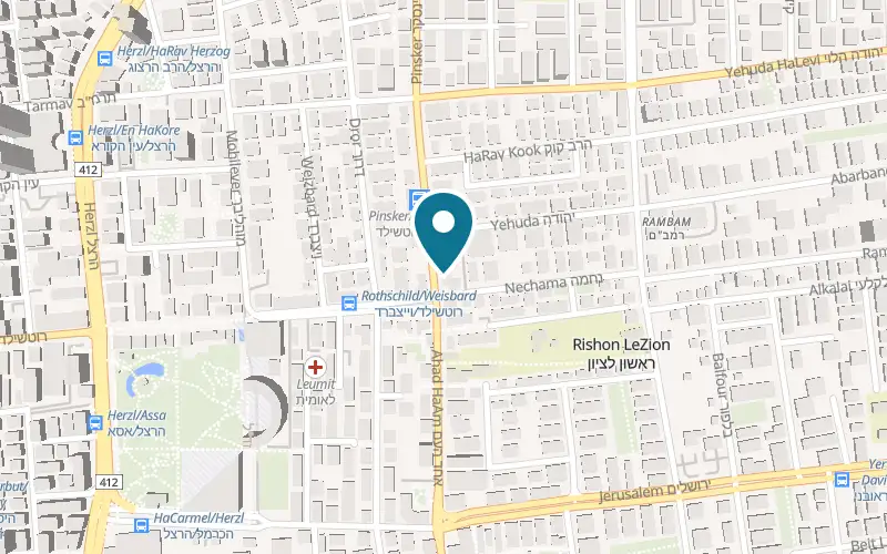 Map showing Pizza Domino at 2 Pinsker Street, Rishon LeZion