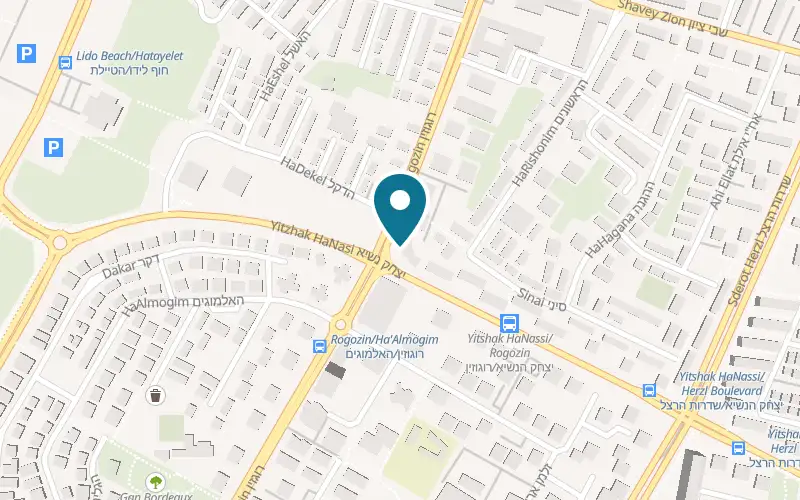 Map showing Pizza Italiano at 19 Rogozin Street, Ashdod