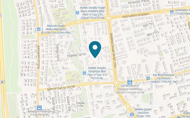 Map showing Pizza-le at 43 Geon HaYarden Street, Kiryat Gat