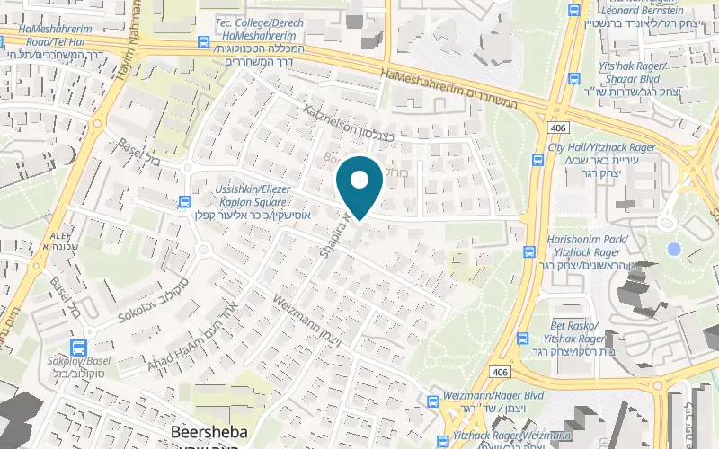 Map showing Pizza Montefiore at 15 Montefiore Street, Shchuna Alef, Beer Sheva
