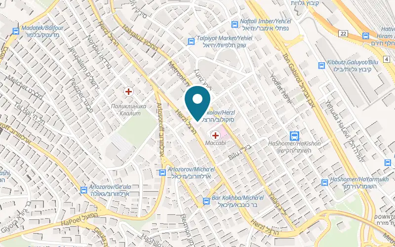 Map showing Pizza Rondo Haifa at 69 Herzl Street, Hadar, Haifa