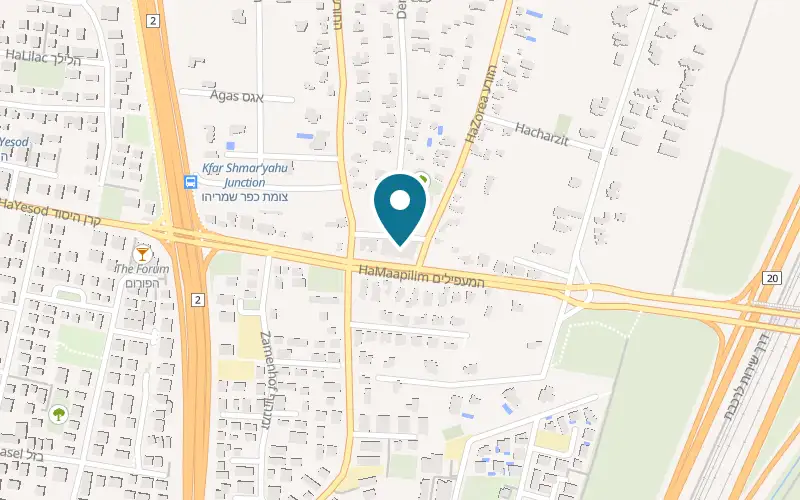 Map showing Pizza Rooster Ba'Kfar at 2 HaRishonim Street, Kfar Shmaryahu