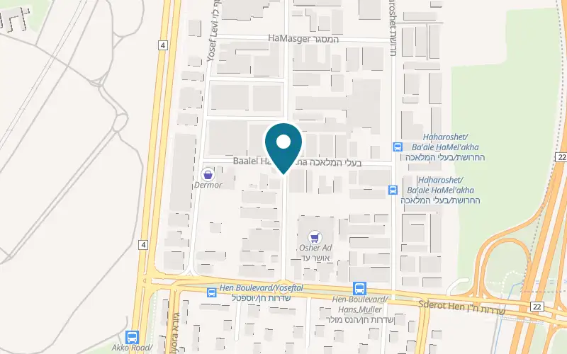 Map showing Pizza San Martino at 15 Hans Muller Street, Kiryat Bialik