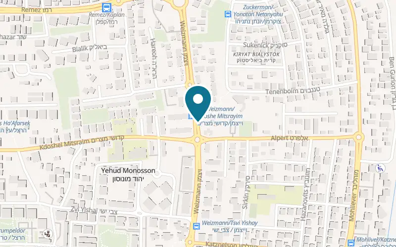 Map showing Pizza Shemesh Yehud at 44 Weizmann Street, Yehud