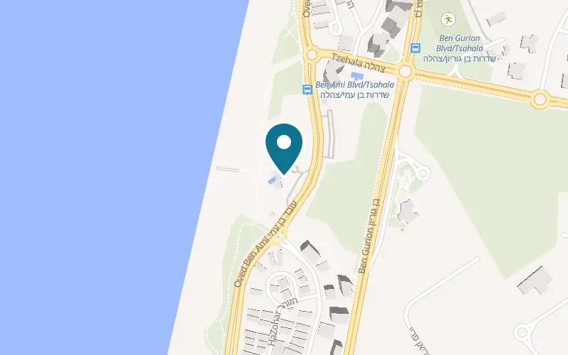 Map showing Pizza Shop at 10 Oved Ben Ami Boulevard, on the cliff promenade, Netanya