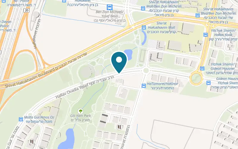 Map showing Radio Glil Yam at 12 HaRav Ovadia Yosef Street, Glil Yam, facing Pirates Park, Herzliya