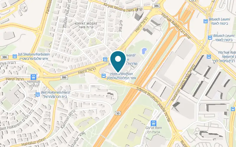 Map showing Ramada Jerusalem at 6 Ze'ev Vilnai Street, Ruppin Bridge, Jerusalem