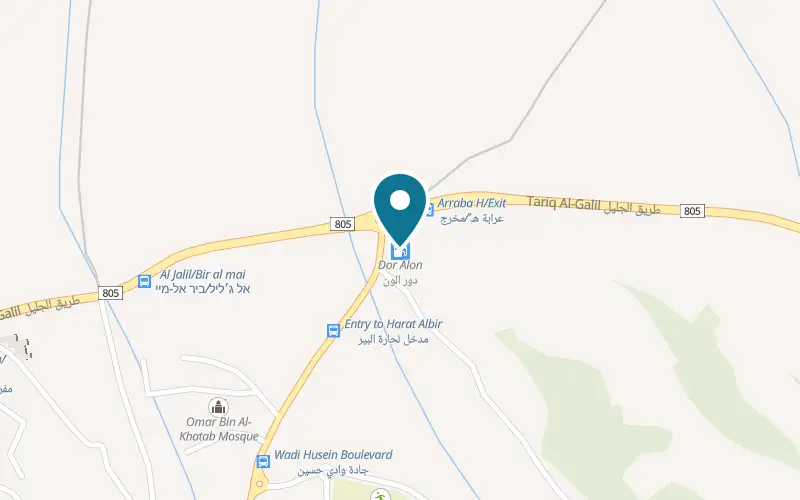 Map showing Rashet Fustuk at The eastern entrance to Arraba, at the former Dor Alon fuel station, Arraba