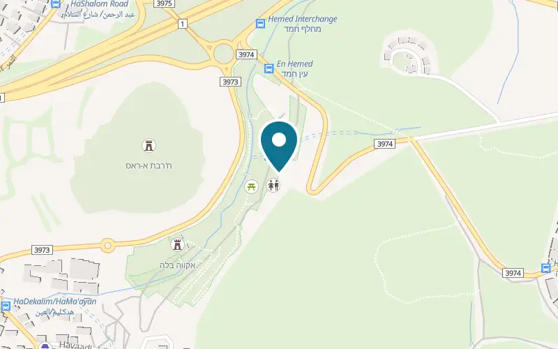 Map showing Rehov Yerushalmi at Ein Hemed, above the event garden, between Beit Nekofa and Ein Naqquba, Ein Naqquba