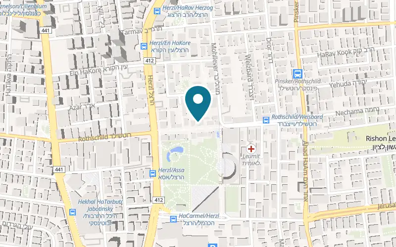 Map showing Rephael House Hotel at 24 Rothschild Street, on the pedestrian street, Rishon LeZion