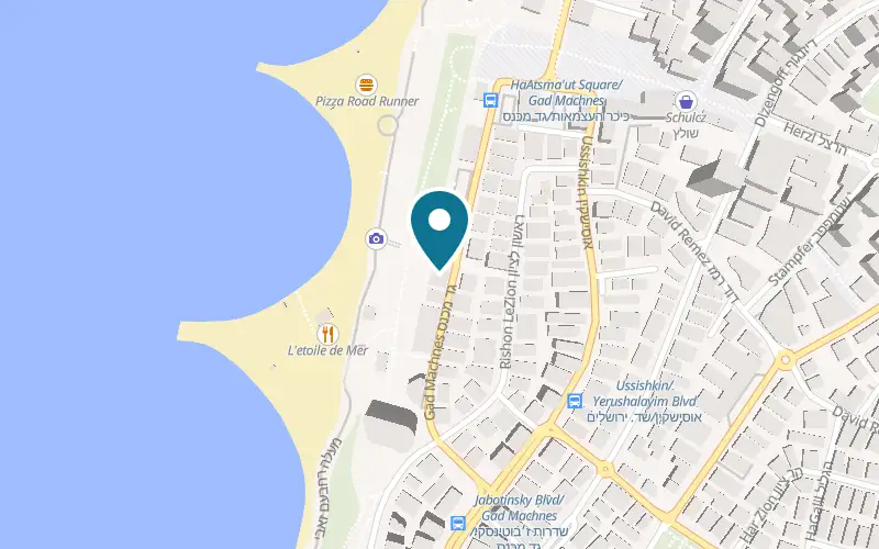 Map showing Residence Beach Hotel at 16 Gad Machnes Street, Netanya