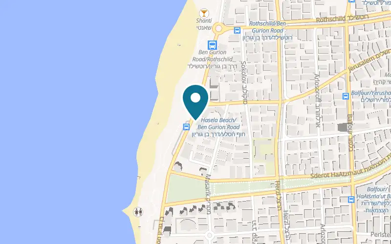 Map showing Restobar Dvizh at 61 Ben Gurion Road, Bat Yam
