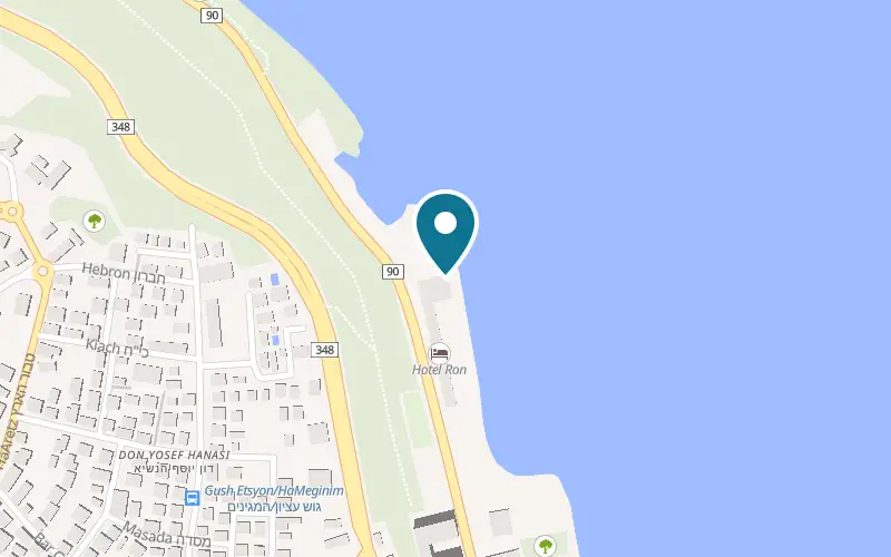 Map showing Ron Beach Hotel at Gdud Barak Road, on the shore of the Sea of Galilee, Tiberias