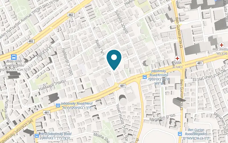 Map showing Rostoker Barbershop at 8 Rashi Street, Ramat Gan