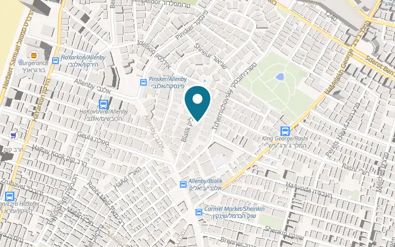 Map showing Rubin Museum at 14 Bialik Street, Tel Aviv-Yafo
