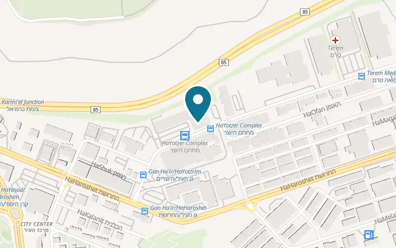 Map showing Salvador Coffee at 7 HaYotzrim Street, the industrial zone, Karmiel