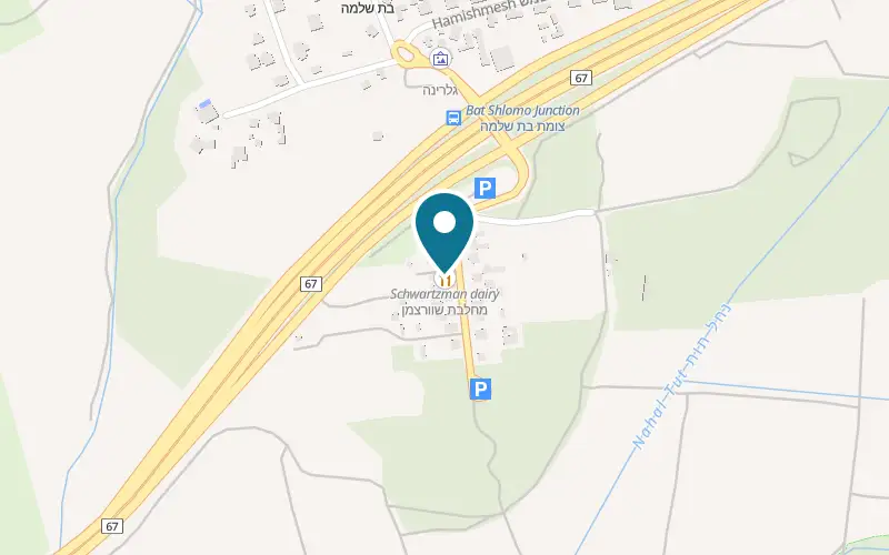 Map showing Schwartzman Dairy at Old Bat Shlomo, the fourth house on the right, Bat Shlomo