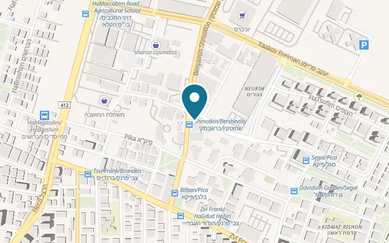 Map showing Shalgogo at 8 Binyamin Shmotkin Street, the old industrial zone (the factory and factory shop), Rishon LeZion