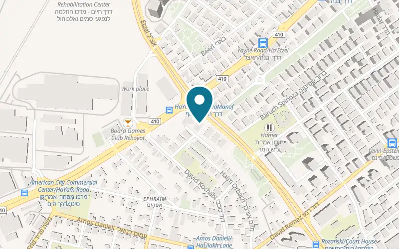 Map showing Shamayim Va'Aretz Pilates Studio at 23 Rozanski Street, Rehovot