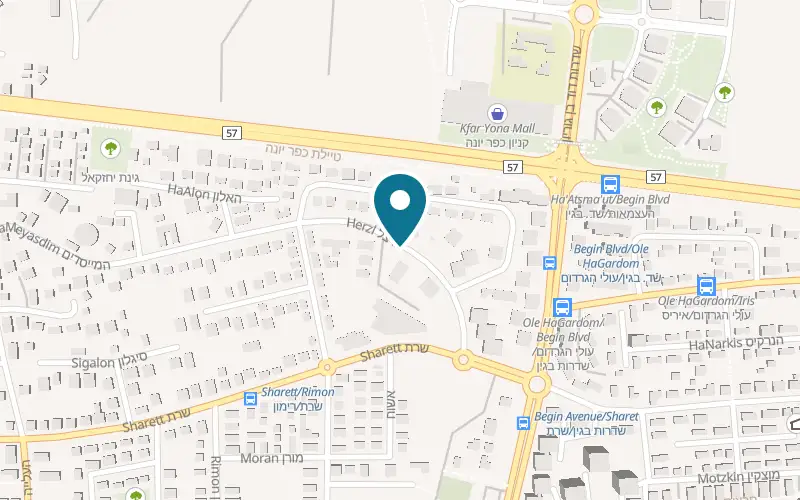 Map showing Shawarma Adir at 9 Herzl Street, Kfar Yona