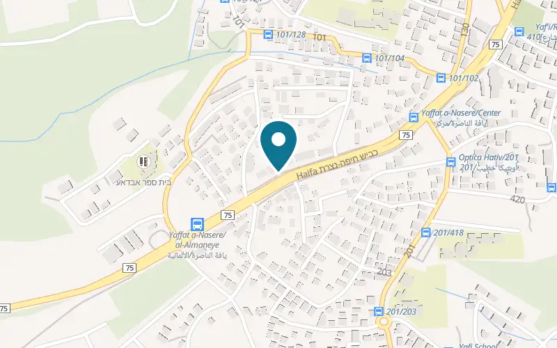 Map showing Shawarma King at Main Street, at the southern entrance to Yafa, next to the Al-Sharif hall, Yafa an-Naseriyye
