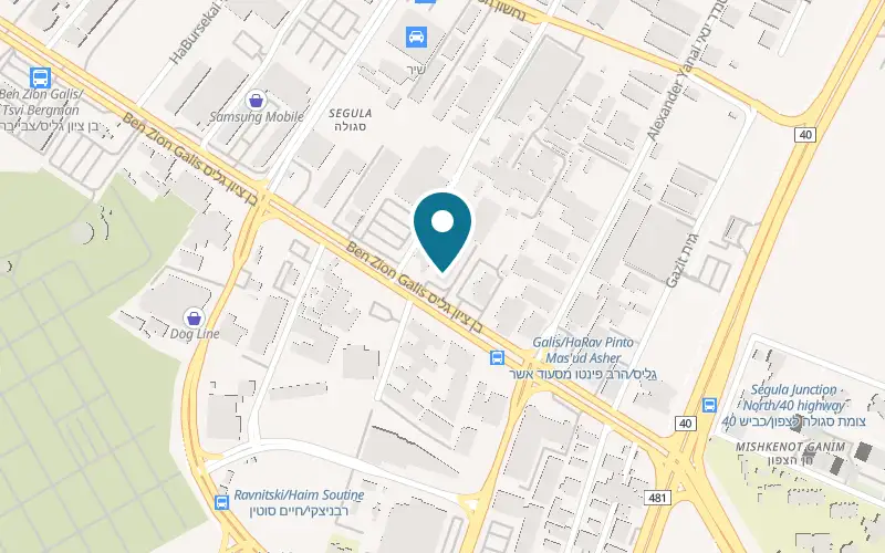 Map showing Shoresh Furniture at 18 Ben Zion Galis Street, Petah Tikva