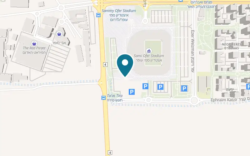 Map showing Sketch at Sammy Ofer Stadium, 2 Rutenberg Street, on the plaza above car park P1, Haifa
