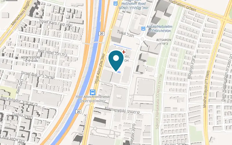 Map showing Sprinkles Bakery at 94 Yigal Alon Street (3 Dalia Ravikovitch Street), Tel Aviv-Yafo