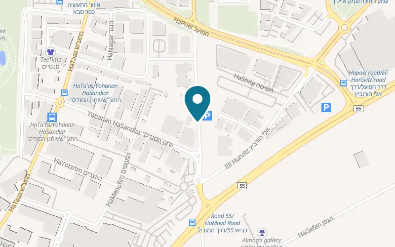 Map showing Studio Megusta at 3 Derech HaMovil, Kfar Saba industrial zone, above Achla restaurant, Kfar Saba