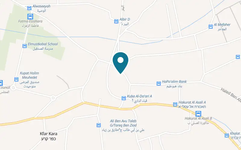 Map showing Tabkha wa Nus at 14 Quba al-Da'ari Street, Kafr Qara