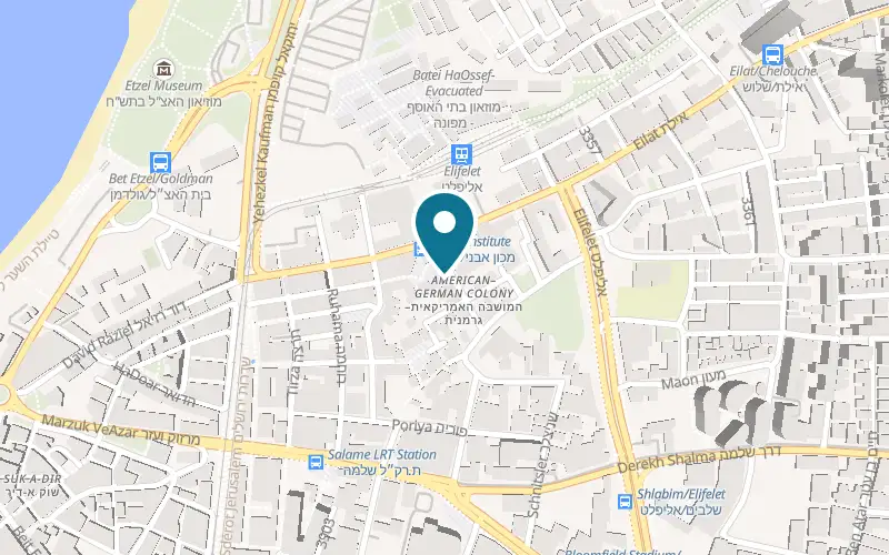 Map showing The Drisco Hotel at 6 Auerbach Street, the American-German Colony, Tel Aviv-Yafo