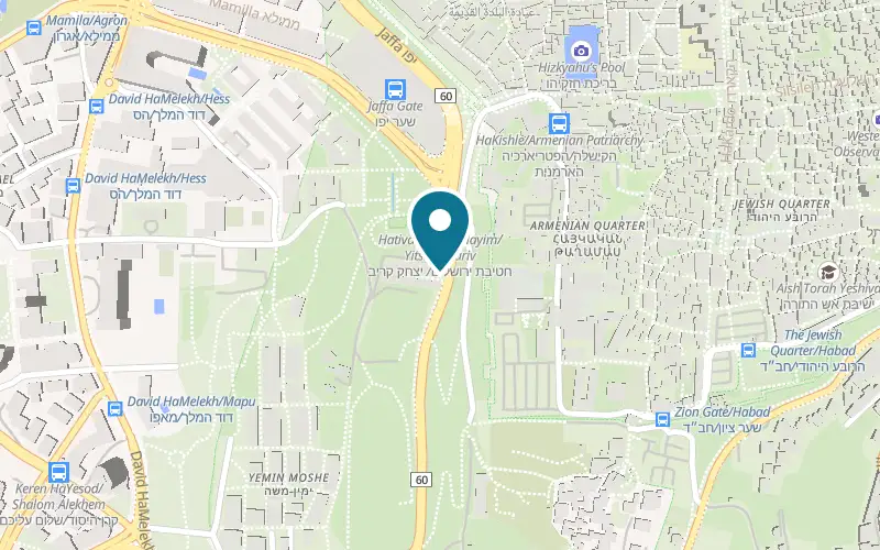 Map showing The Eucalyptus at Felt Alley, by 14 Hativat Yerushalayim Street, Jerusalem