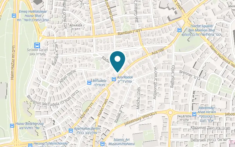 Map showing Tomer's Bread Rehavia at 30 Aza Street, Rehavia, Jerusalem